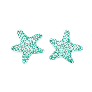 Exaggerated turquoise starfish earrings with hollow metal frame and sparkling rhinestones