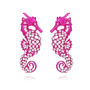 Boucles D'oreilles Hippocampe Strass Émail Alliage Forme Animale Bijoux De Mode Pour Femmes Rose Rouge Élégant