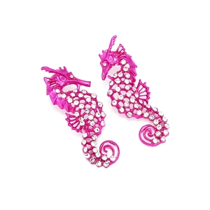 Boucles d'oreilles hippocampe roses avec strass brillants et design creux pour femmes