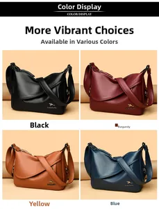 Litchi pattern leather crossbody bags in black, burgundy, tan, and blue options