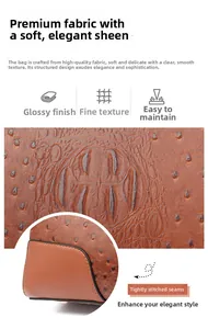 Nahaufnahme der braunen Handtasche mit Straußenleder-Textur und glänzendem Finish