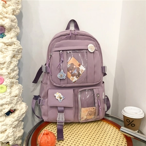Grand sac à dos scolaire violet clair pour filles avec accessoires d'ours mignons