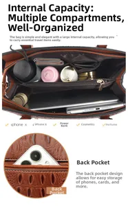 Detailansicht der Innenseite einer braunen Krokodilleder-Handtasche mit Fächern