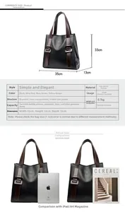 Detailed size chart showing dimensions 35x33x13cm for this large minimalist tote bag