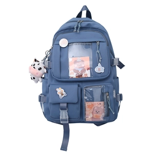 Sac à dos en nylon bleu imperméable avec fenêtres transparentes et porte-clés peluche