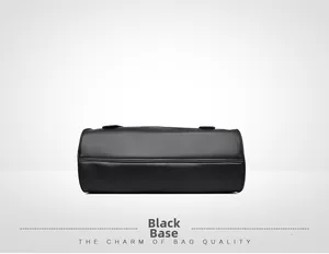 Detail view of the black lychee pattern leather bag base with reinforced edge stitching