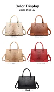 Farbdisplay strukturierter PU-Lederhandtaschen in Weiß, Braun, Khaki, Rot und Schwarz