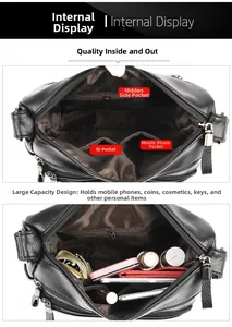 Internal view showing zipper pocket and spacious multi-compartment leather bag interior