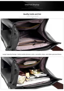 Interior view of large black tote bag showing pink lining and multi-compartment storage