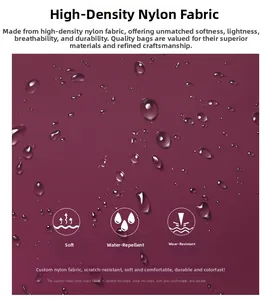 Macro del tessuto in nylon viola ad alta densità con gocce d'acqua e trama resistente