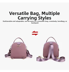 Dettaglio delle diverse modalità d'uso con tracolle rimovibili per zaino o borsa