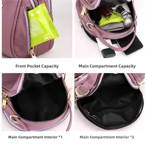 Dettaglio borsa oxford viola con scomparti multipli e tasche interne per l'organizzazione