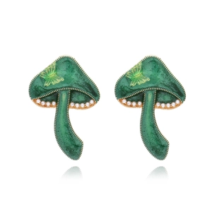 Mushroom Butterfly Stud Earrings Zinc Alloy Enamel Drip Oil Faux Artificial Pearl Forest Retro Niche Design Jewelry For Women