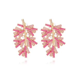 Alloy Branch Leaf Drop Earrings With Faux Artificial Pearls And Enamel Plant Motif Chic Artistic Jewelry For Women