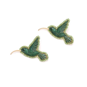 Modische Emaille Kolibri Ohrstecker mit grünen Strasssteinen für Damen
