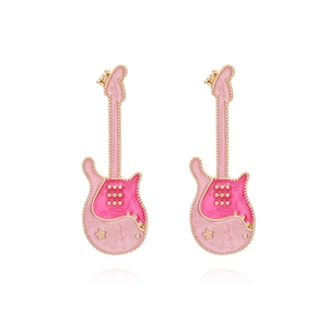 Boucles D'oreilles Pendantes En Alliage En Forme De Guitare Avec Émail Coloré Étoile Bijoux D'instrument De Musique