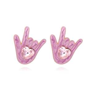 Boucles D'oreilles Puces Geste I Love You En Alliage Émail Avec Strass En Forme De Cœur Bijoux Langue Des Signes
