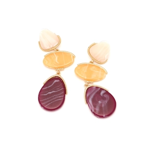 Chunky geometric resin drop earrings with heart and oval shapes in multi-color pastel tones