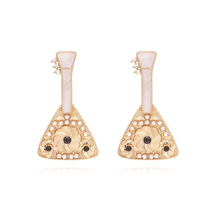 Boucles d'oreilles Pipa vintage style chinois en alliage doré avec perles et cristaux