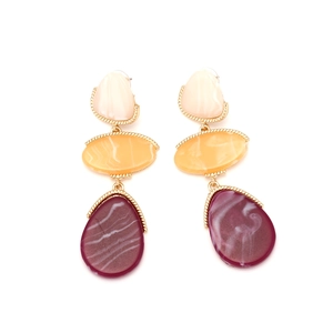 Bohemian geometric resin drop earrings with marble texture and gold metallic trim