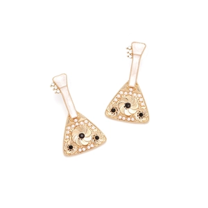Détails de boucles d'oreilles pipa rétro avec émail blanc et perles scintillantes