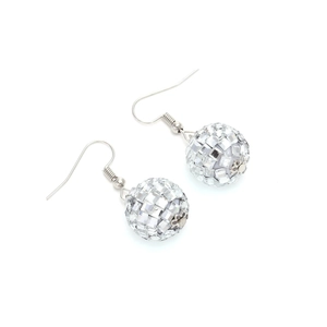 Boucles d'oreilles boules disco argentées avec facettes miroir réfléchissantes pour femmes
