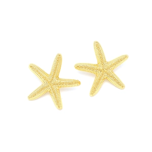 Fashion gold starfish stud earrings with detailed grain texture for women