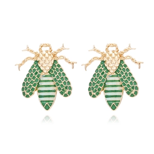 Retro Bee Stud Earrings Alloy Enamel Insect Shape Vintage Nature Style Cute Jewelry For Women Golden Green
