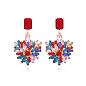 Alloy Heart Drop Earrings With Colorful Rhinestone Crystal Statement Bohemian Luxury Jewelry For Women Accessories