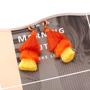 Bohemian long tassel earrings with gradient orange and yellow silk fringe and beadwork