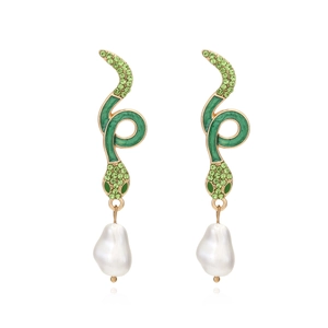 Snake Dangle Earrings Zinc Alloy Rhinestone Enamel Artificial Baroque Pearl Vintage Bohemian Jewelry For Women