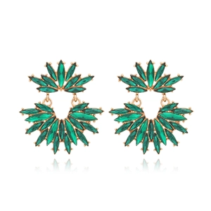Vintage Luxury Alloy Rhinestone Flower Fan Drop Earrings For Women Elegant Geometric Sparkly Crystal Dangle Jewelry Gift