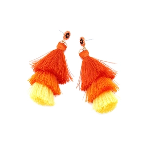 Bohemian long tassel earrings with vibrant orange gradient beads for creative women