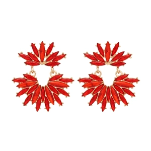 Luxurious red marquise crystal fan earrings with elegant gold alloy finish for women