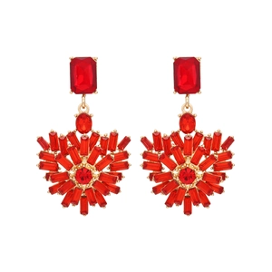 Luxurious bohemian gold drop earrings with vibrant red crystals and sparkling stones