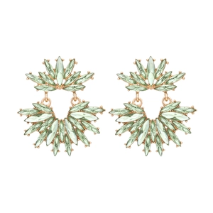 Elegant gold fan-shaped flower earrings with marquise-cut green crystals for women