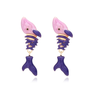 Fish Bone Drop Earrings Alloy Enamel Drip Oil Colorful Animal Shape Creative Jewelry For Women Personality Cute