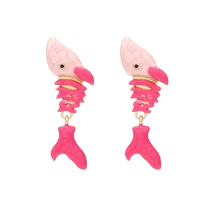 Pink and magenta enamel fishbone earrings with gold finish on a clean white background