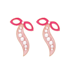 Süße Schleife und Erbsenschote Ohrringe in Rosa Emaille mit Goldüberzug und Perlen