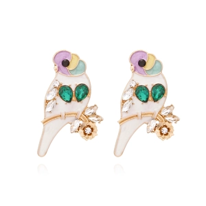 Orecchini A Lobo Pappagallo Uccello Lega Smalto Strass Colorato Stile Animale Gioielli Per Donne Moda