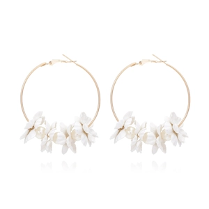 Alloy Fabric Flower Hoop Earrings With Imitation Artificial Pearls Handmade Elegant Floral Vintage Fashion For Women