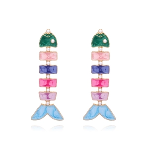 Boucles D'oreilles Pendantes Arête De Poisson Colorées Pour Femmes Alliage Émail Goutte D'huile Bijoux Animaux Avec Künstliche Perles D'imitation Style Boho