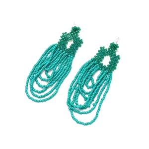 Bohemian turquoise beaded fringe earrings with geometric layered tassel design