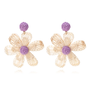 Bohemian Hand Woven Raffia Flower Dangle Earrings Vacation Floral Style Handmade Lightweight For Women Accessory