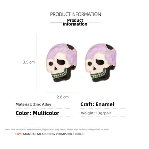 Detailed size specifications for skull earrings with enamel finish and gold frame