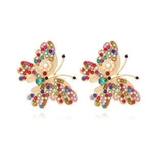 Butterfly Earrings Alloy Colorful Rhinestone Simulation Artificial Pearl Insect Floral French Style Dangle Jewelry For Women