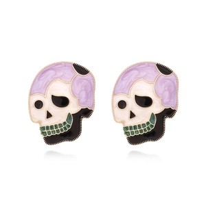 Skull Stud Earrings Alloy Enamel Oil Drip Halloween Gothic Punk Jewelry Gift For Women Colorful Trendy