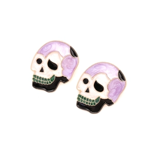 Gothic skull stud earrings with colorful enamel dripping for Halloween jewelry style
