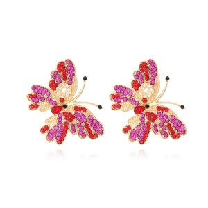 French style colorful butterfly drop earrings with rhinestones and faux pearls for women