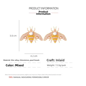 Spécifications détaillées des dimensions pour boucles d'oreilles abeille en strass